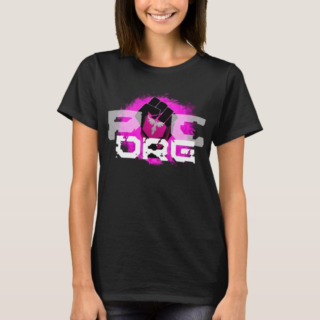 T-shirt rose de logo : Femmes noires (Devant)