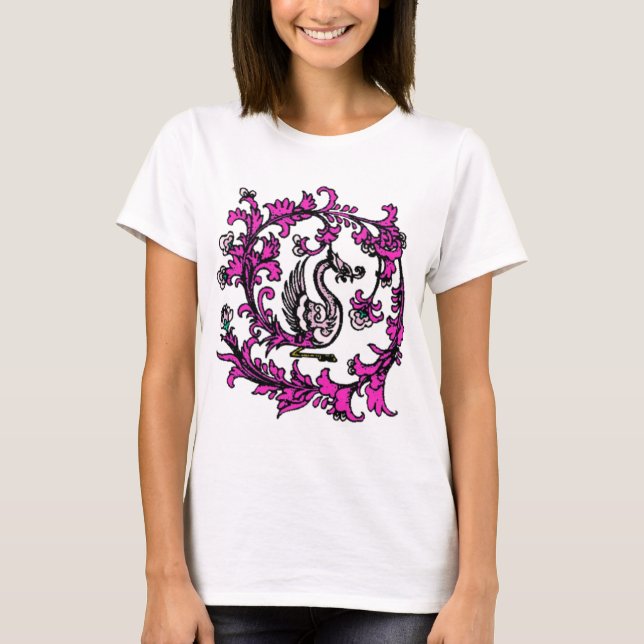 T-shirt rose de Phoenix de Chinois (Devant)