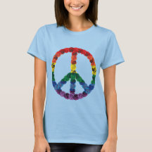 T-shirt rose de signe de paix d'arc-en-ciel