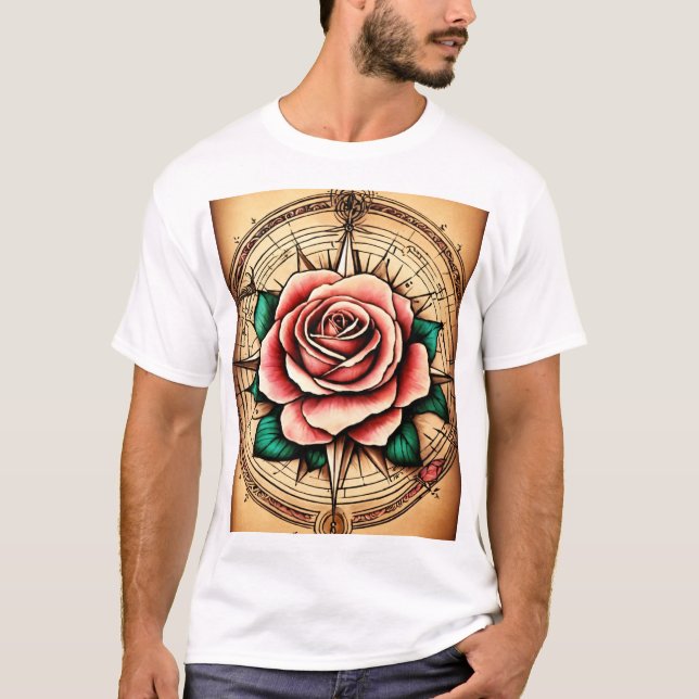 T-shirt Rose de style tatouage (Devant)