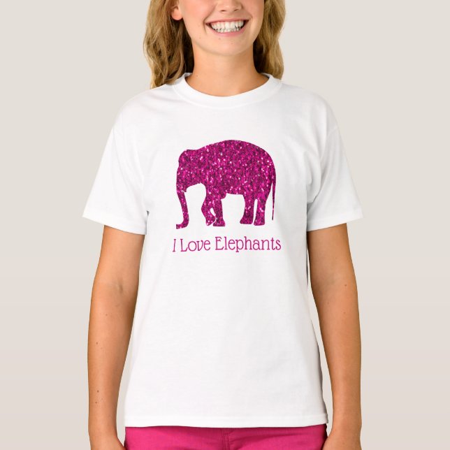 T-shirt Rose étincelant J'aime Eléphants texte personnalis (Devant)