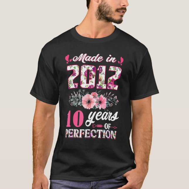 T-shirt Rose Fabriqué En 2012 10ème Anniversaire Fille 10  (Devant)