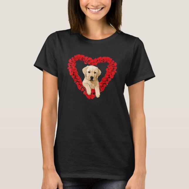 T-shirt Rose Heart Yellow Lab Puppy Valentines Day Cute (Devant)