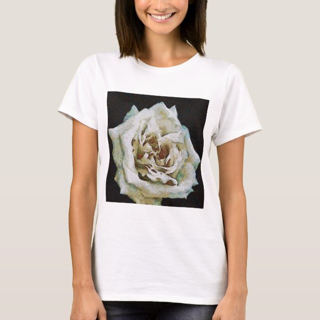 T-shirt Rose impressionniste isolé sur noir (Devant)