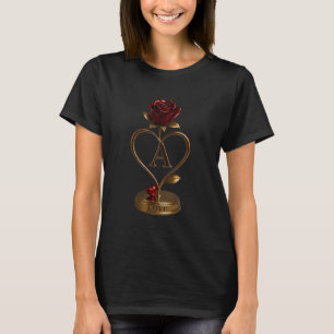 T-shirt Rose Monogramme Lettre A Femme Bio à Cœur Doré 
