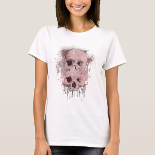 T-shirt Rose or rose crâne goutte d'encre éclaboussure gra