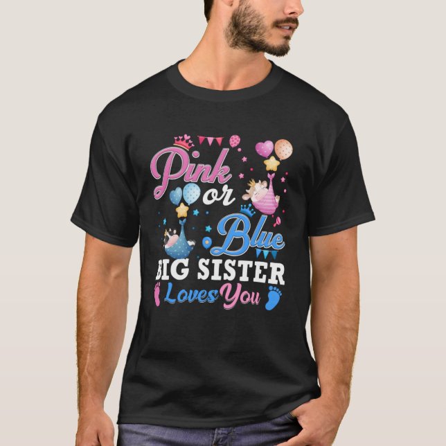 T-shirt Rose Ou Bleu Grande Soeur Vous Aime Vache Bébé Gen (Devant)