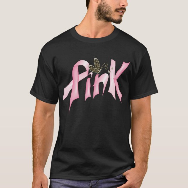 T-shirt rose Papillon Cancer du sein (Devant)