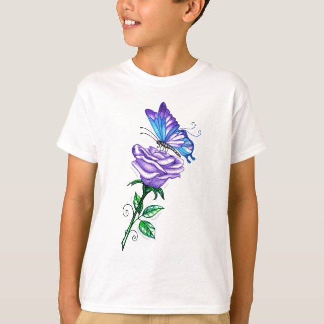 T-shirt Rose pourpre avec papillon (Devant)