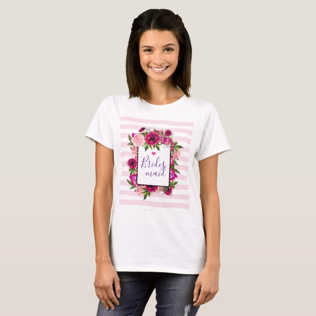 T-shirt Rose rose et bouquet de fleurs de pavot (Devant entier)