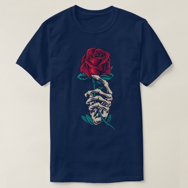 T-shirt Rose rouge dans un squelette main un tatouage Rose (Design devant)