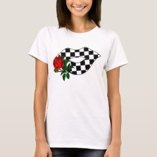 T-shirt Rose rouge de baiser Checkered de lèvres