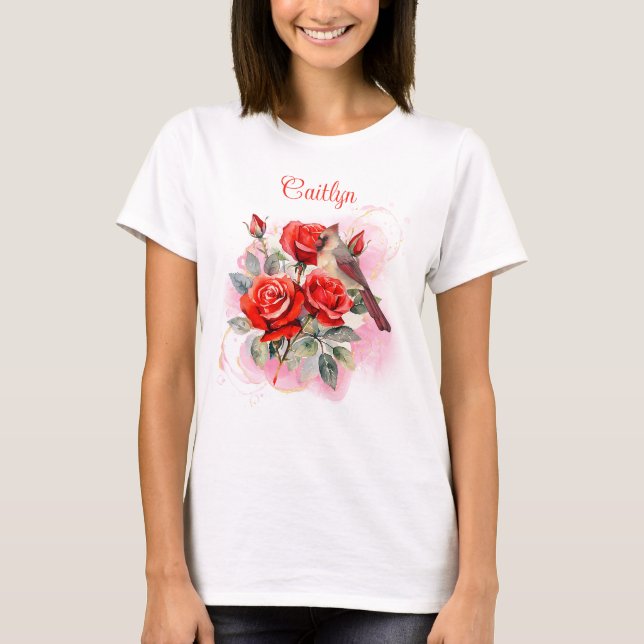 T-shirt Rose rouge et cardinal Personnalisé (Devant)