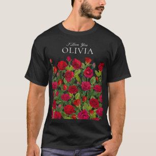 T-shirt Rose Rouge Moderne Minimaliste Je T'Aime