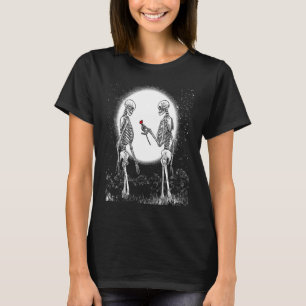T-shirt Rose Squelette Squelette Main Rouge Rose Fleur