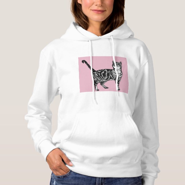 T-shirt rose Tabby Chats Chats Long Manches Haut (Devant)