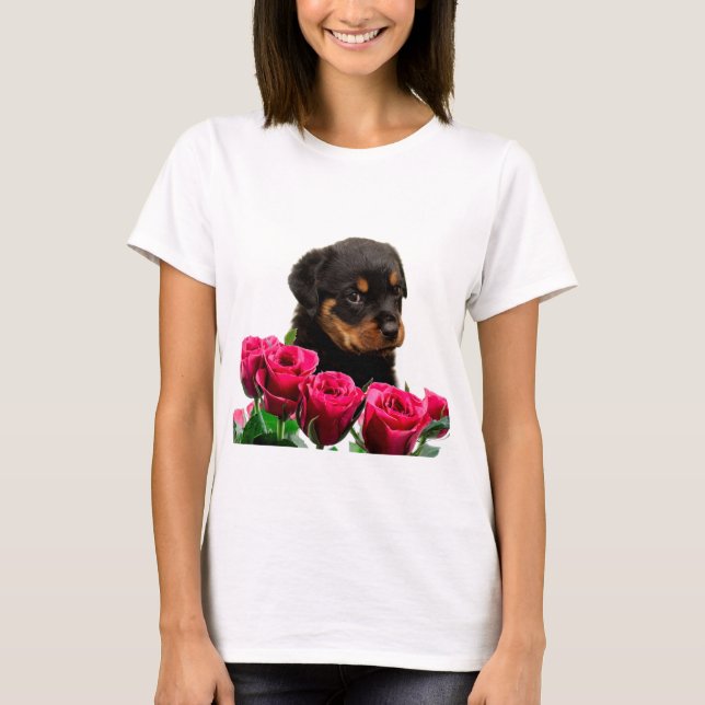 T-shirt Rose Valentin Rottweiler Puppy (Devant)