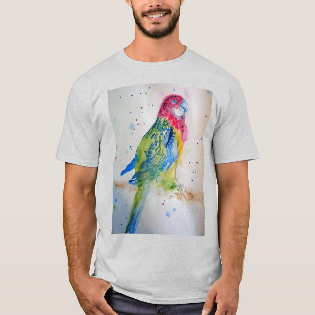 T-shirt Rosella Parrot oiseau art Aquarelle Mens T Shirt (Devant)
