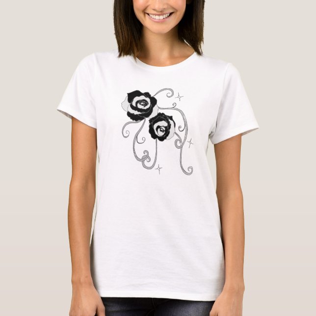 T-shirt Roses argentés noirs (Devant)