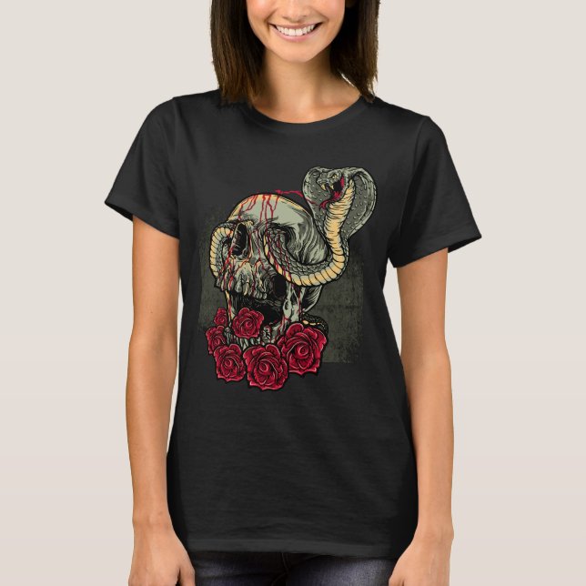 T-shirt Roses de serpent crâne Horreur (Devant)