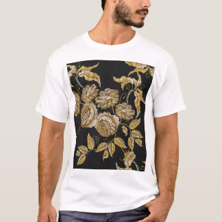 T-shirt Roses d'or : Motif de broderie Vintage