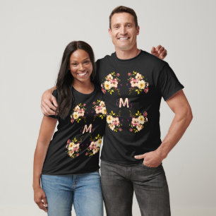 T-shirt Roses jaunes roses aquarelle, monogramme