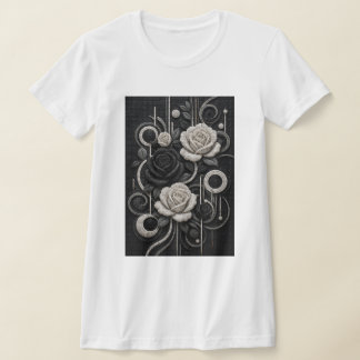 T-shirt Roses Noir & Blanc en Mosaïque 3D Micro