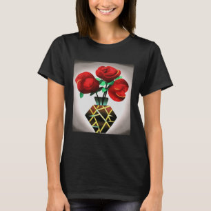 T-shirt Roses Rouge Art Déco Dans Vase Art Abstrait Pullov