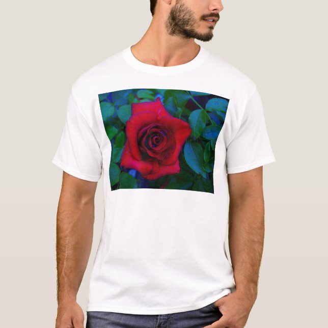 T-shirt Roses rouges aux tons bleus (Devant)