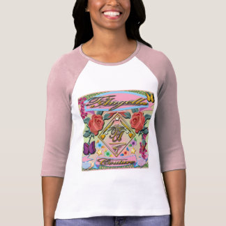 T-shirt Roses rouges, papillons, fleurs 3/4 raglan de