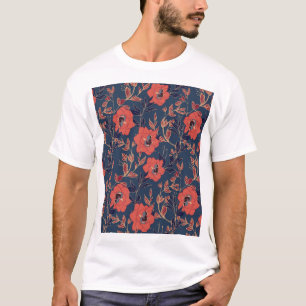 T-shirt Roses rouges Peonies Arrière - plan foncé