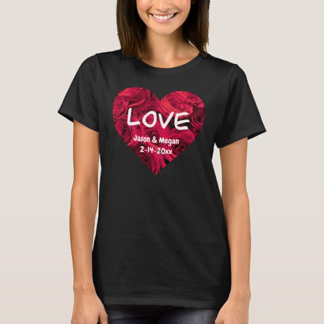 T-shirt Roses rouges romantiques Coeur de Saint-Valentin | (Devant)