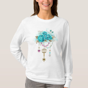 T-shirt Roses turquoise avec touches