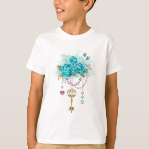 T-shirt Roses turquoise avec touches