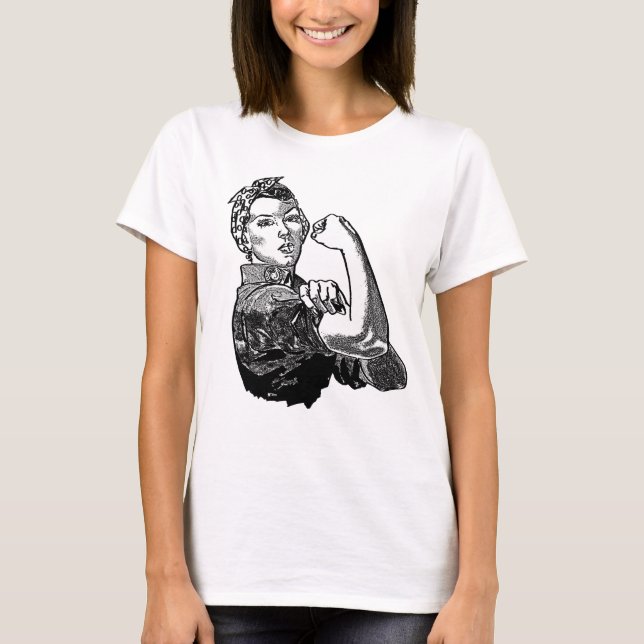 T-shirt Rosie-Le-Riveter Feminist Line Art Noir (Devant)