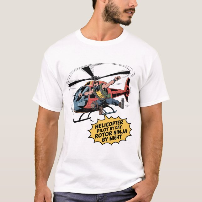 T-shirt Rotor Ninja: Dynamic Comic Style Helicopter Pilot  (Devant)