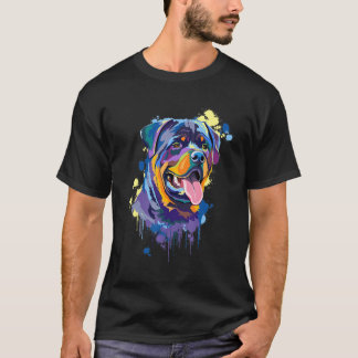 T-shirt Rottweiler Dog Face Watercolor Colorful Pop Splash