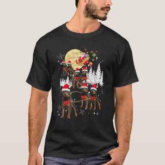 T-shirt Rottweiler Funny Reindeen Christmas Moon Père Noël