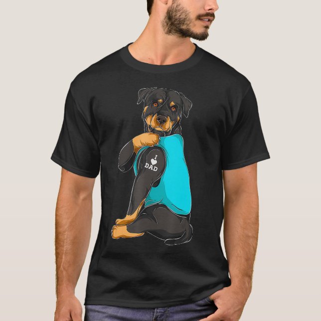 T-shirt Rottweiler I Love Papa Tattoo Vêtements Chien Papa (Devant)