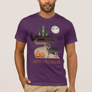 T-shirt Rottweiler noir et feu Halloween Maison Hantée
