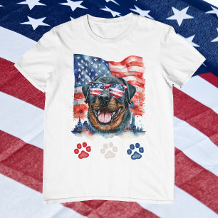 T-shirt Rottweiler Rouge Blanc Bleu Américain 4 juillet