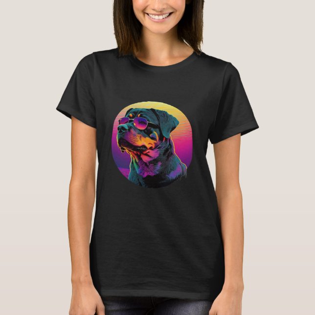 T-shirt Rottweiler s Synthwave Sunset Aesthetic (Devant)