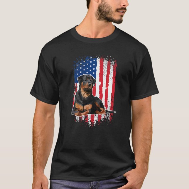 T-shirt Rottweiler USA Patriotic America 4th Of July Dog O (Devant)
