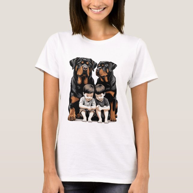 T-shirt Rottweilers, Rottweiler As Loyal Guardians Of Kids (Devant)
