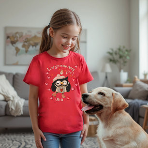 T-shirt rouge au hibou "Je t'aime plus"