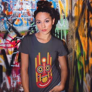 T-shirt Rouge Avec Masque Tiki Orange