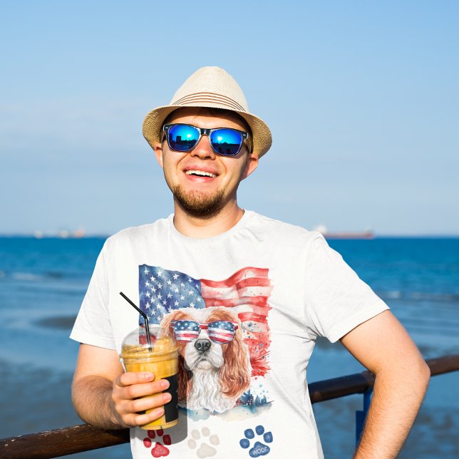 T-shirt Rouge Blanc bleu Cavalier Espagnol Chien 4 juillet (Créateur téléchargé)