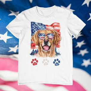 T-shirt Rouge Blanc Bleu Chien Retriever doré 14 Juillet