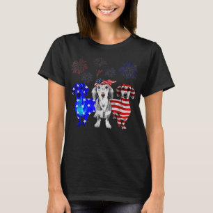 T-shirt Rouge Blanc Bleu Dachshund USA Drapeau Feu d'artif