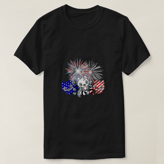 T-shirt Rouge Blanc bleu Raccoon Feu d'artifice 4 juillet  (Design devant)